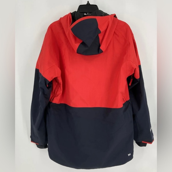 Picture Mens Red Navy Pockets Long Sleeve Full Zip Hooded Snow Ski Jacket Small - Picture 2 of 5